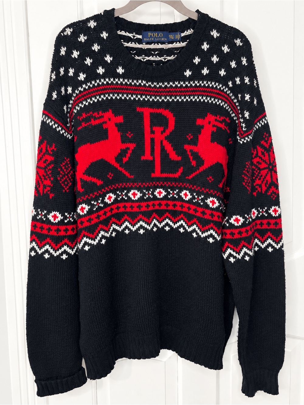 Polo Ralph Lauren Fair Isle Reindeer RL Monogram Christmas Sweater Black Men XXL